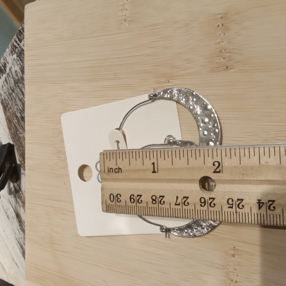 Textured Moon Crescent Hoop Earrings - Picture 4 of 6